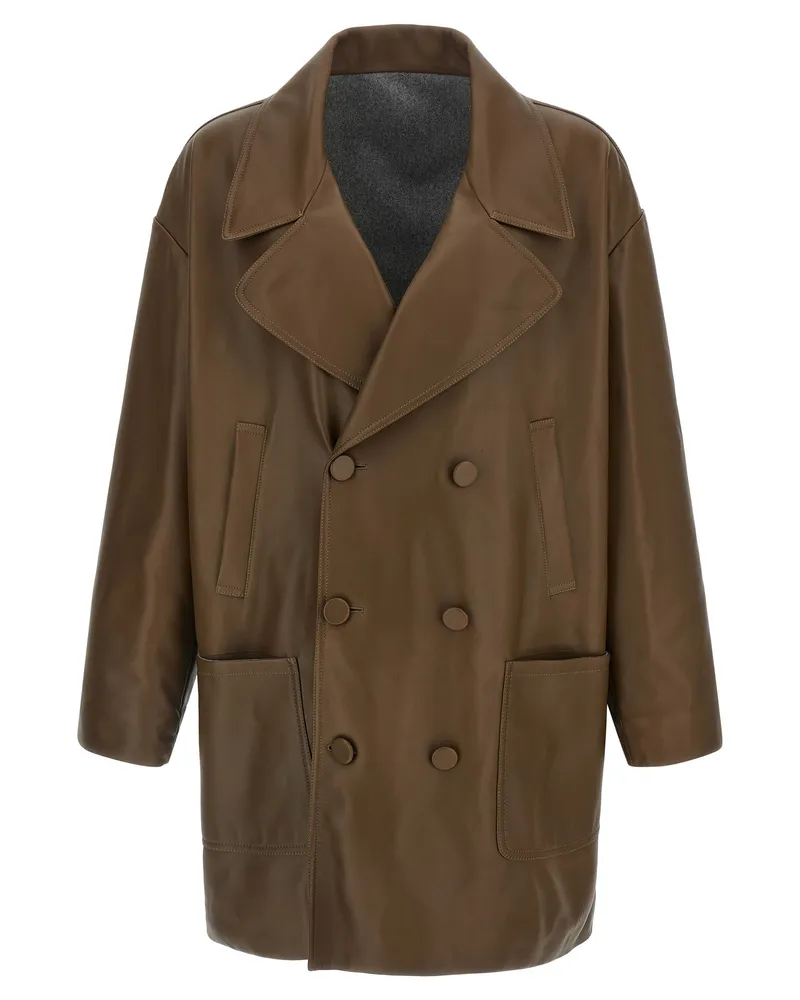 Fendi doppelte Ledermantel Brown