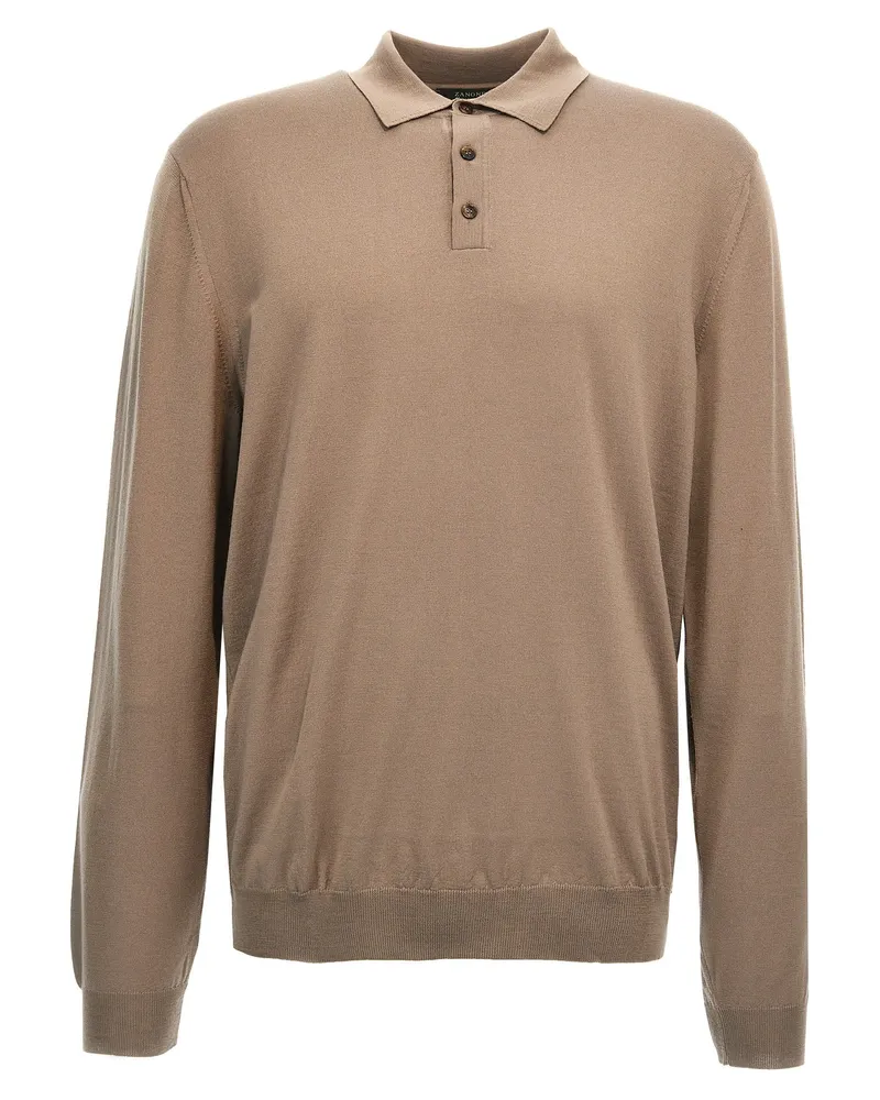 Zanone Wolle Poloshirt Beige