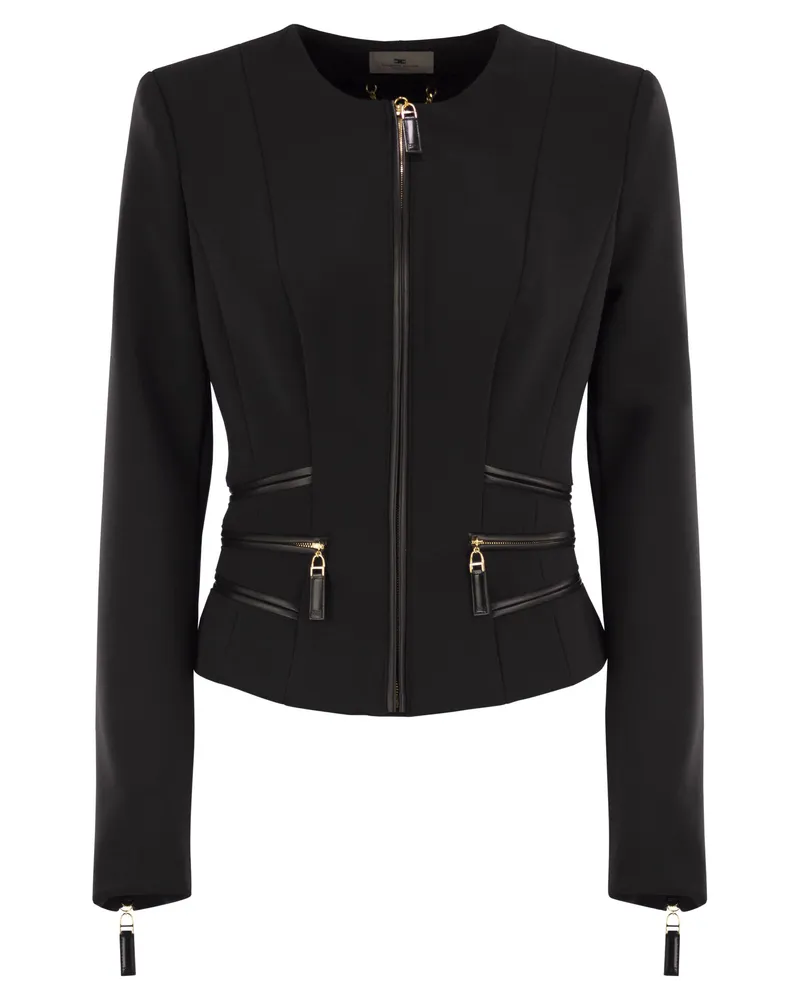 Elisabetta Franchi Double Crepe Jacket With Zip Details Black