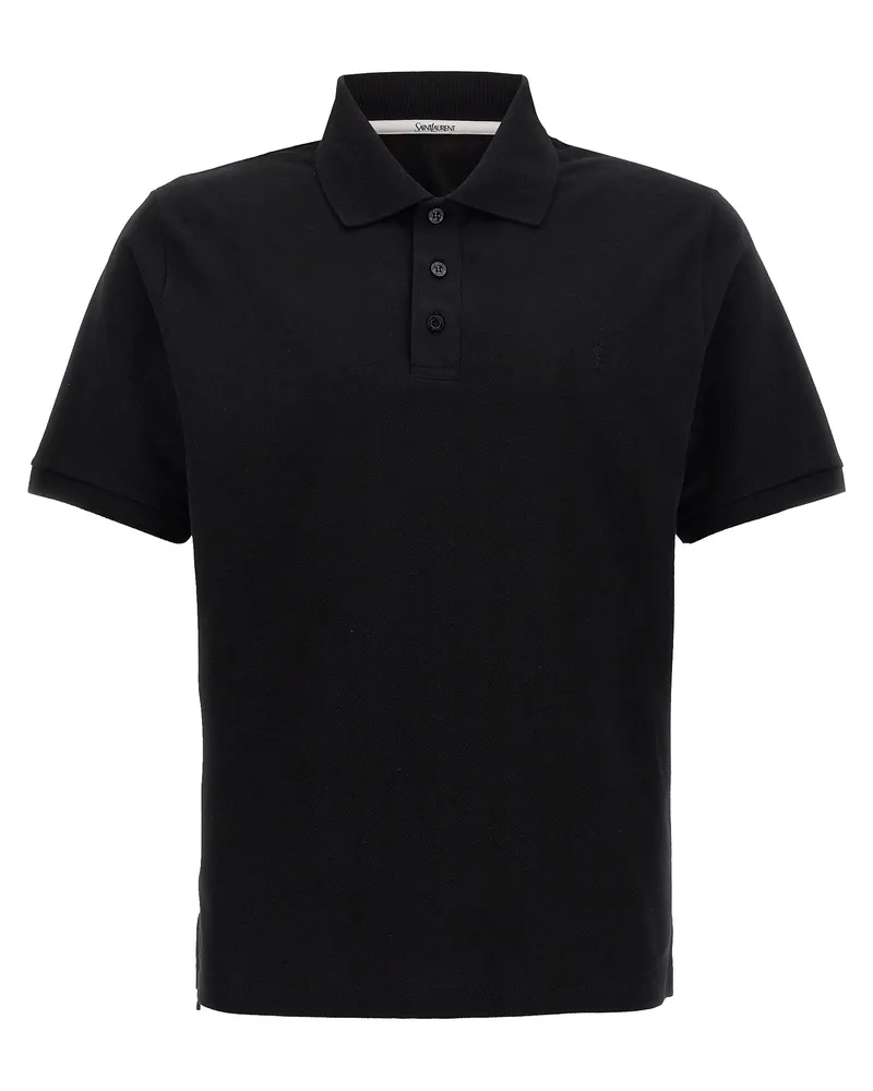 Saint Laurent Poloshirt mit Logo-Stickerei Black
