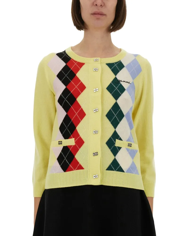 Ganni Jacquard Cashmere Cardigan Multicolour