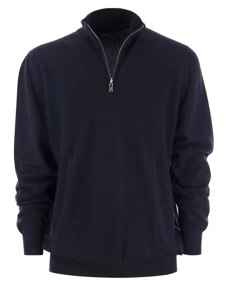 Fedeli Favonio Reißverschluss -Rollkragenpullover in Kaschmir Navy