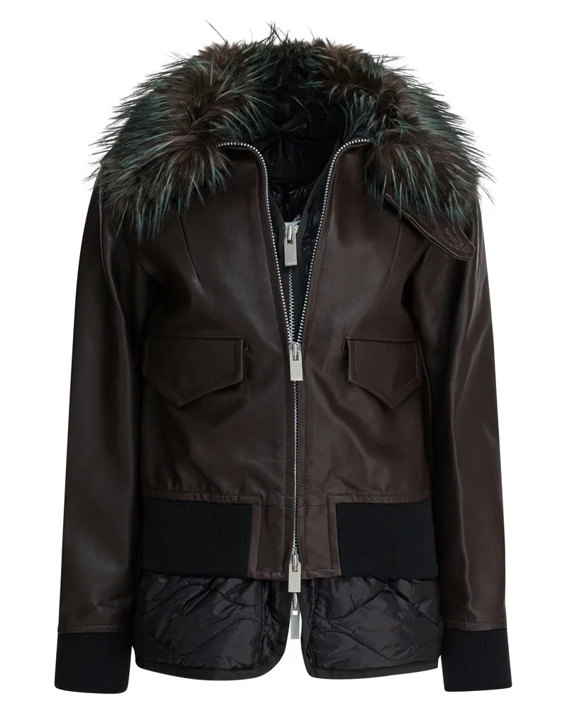 Sacai Cabrio-Lederjacke Brown