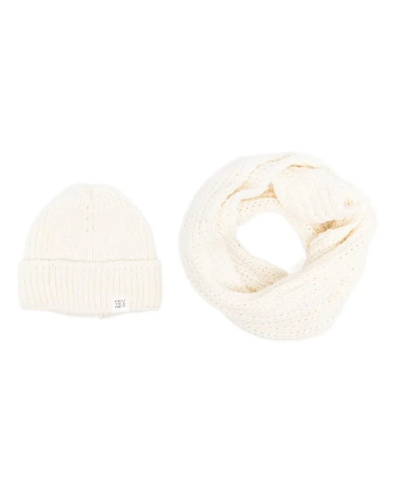 Peuterey Wool Beanie und Schal Set Ivory