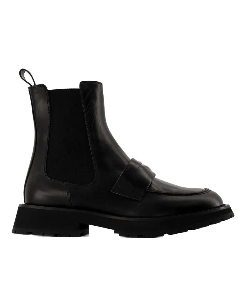 Alexander McQueen Arbeiter Punk -Knöchelstiefel  Schwarz/Weiß Leder Black