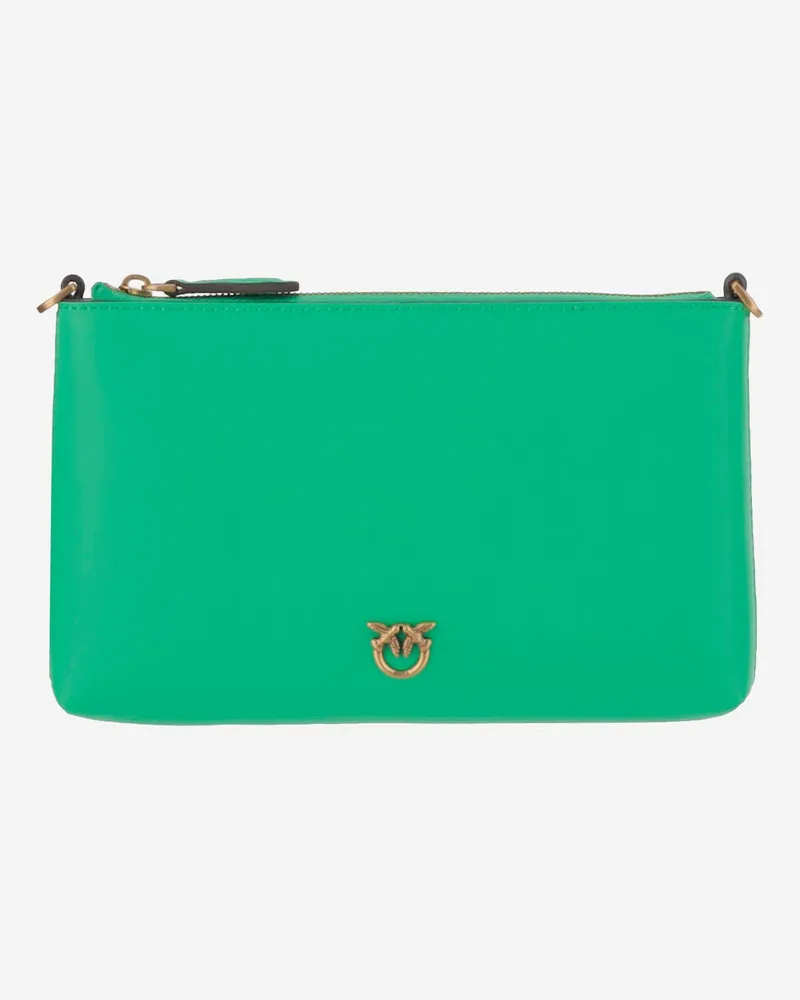 Pinko Leder -Kupplungsbeutel mit Logo Green