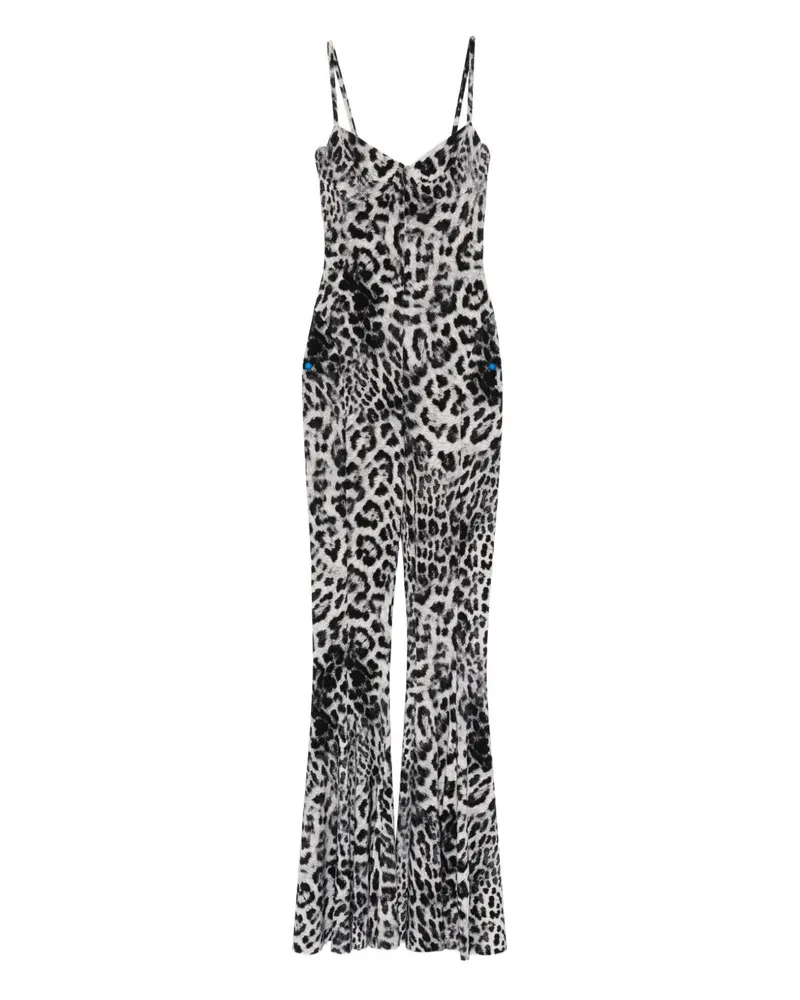 Norma Kamali Leopard Print Flared Jumpsuit Brown