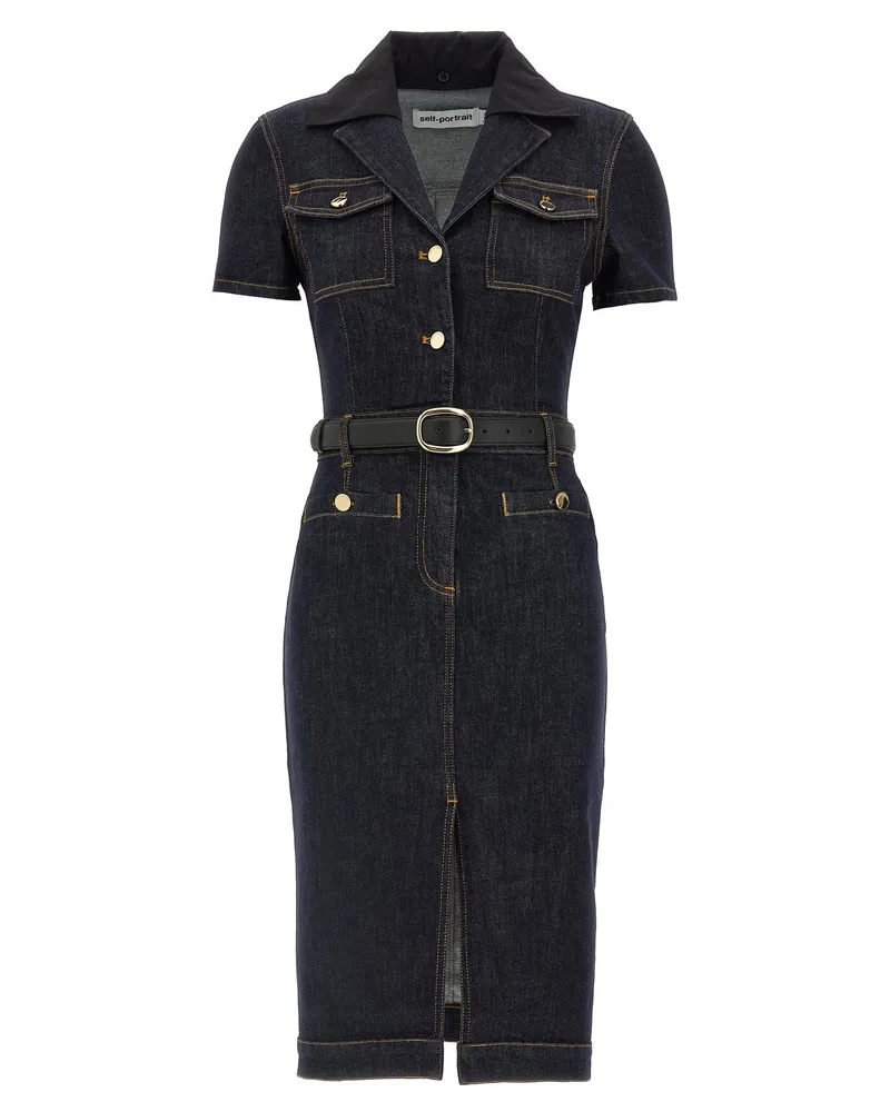 Self-Portrait Kleid „Indigo Denim Midi“ von Blue