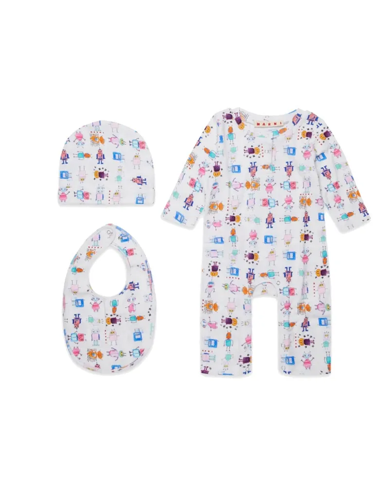 Marni Strampler Kit mit Lätzchen und Hut White