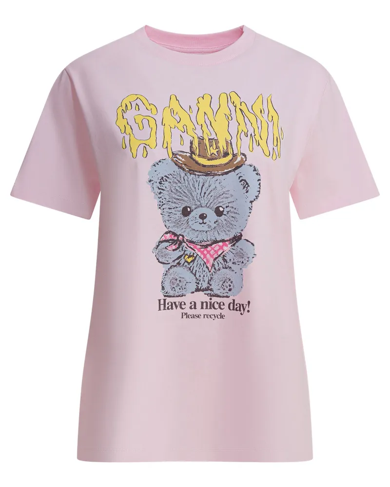 Ganni Bear“ Baumwoll-T-Shirt Pink