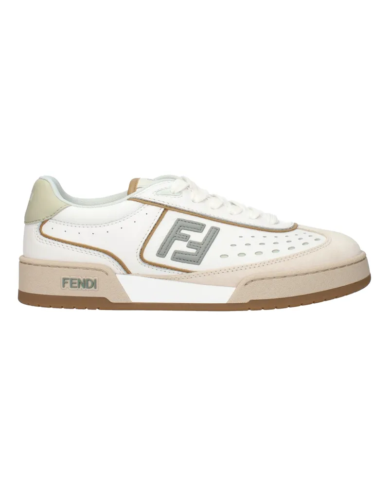 Fendi Damens Sneakers Weiß/Hellgrünes Leder -
