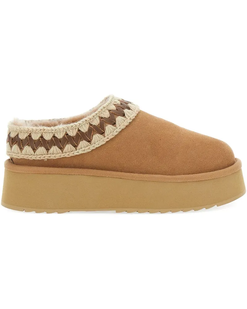 Mou Plateau-Clog-Hausschuhe aus Wildleder Beige