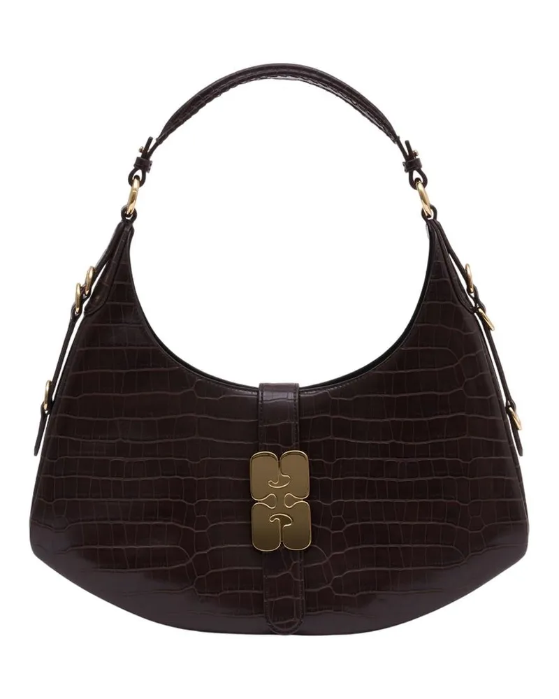 Ganni Kat Small Croco Umhängetasche  Synthetik Dunkelbraun Braun