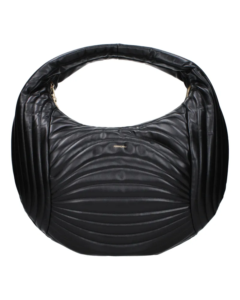 Ferragamo Damens Mat Hobo Handtasche Leder Schwarz -