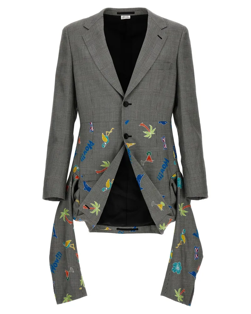 Comme des Garçons Stickerei Checking Single Breasted Blazer Gray