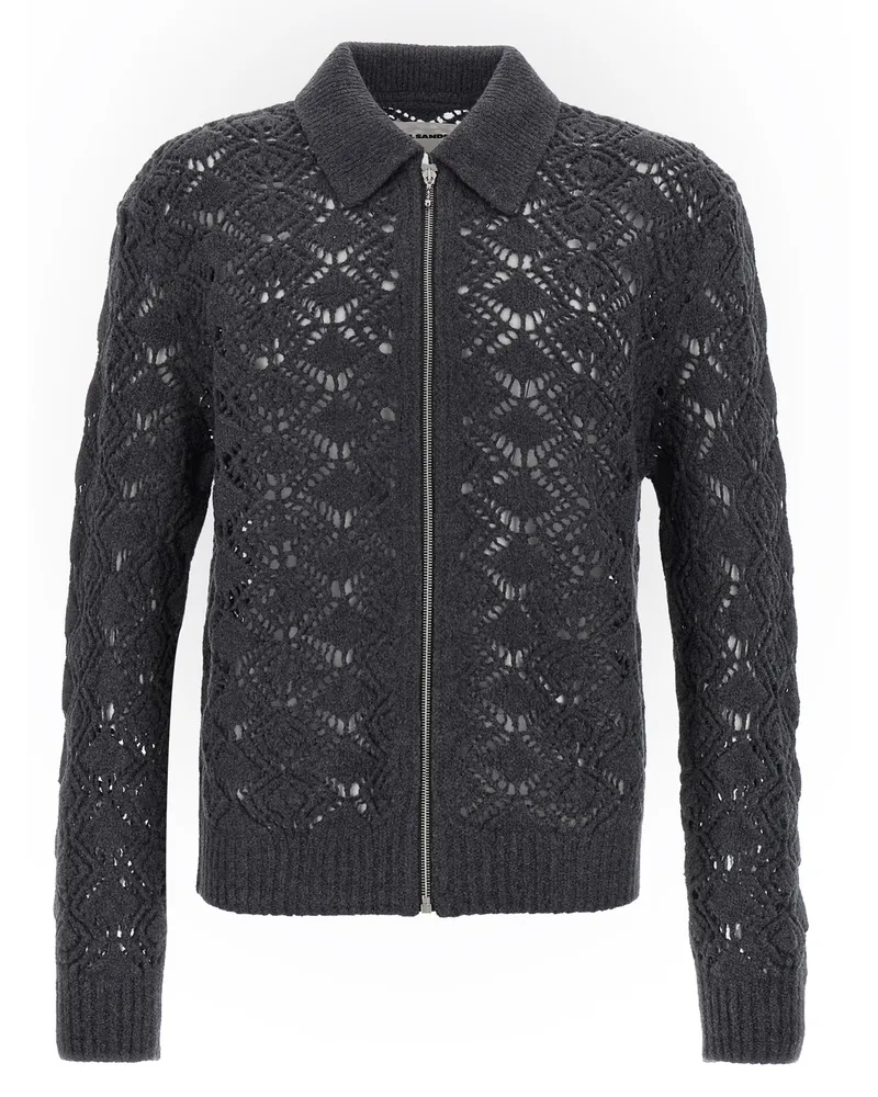 Jil Sander Openwork Woll Cardigan Gray