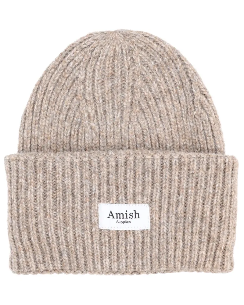 Amish gerippte Mütze mit Logo Beige