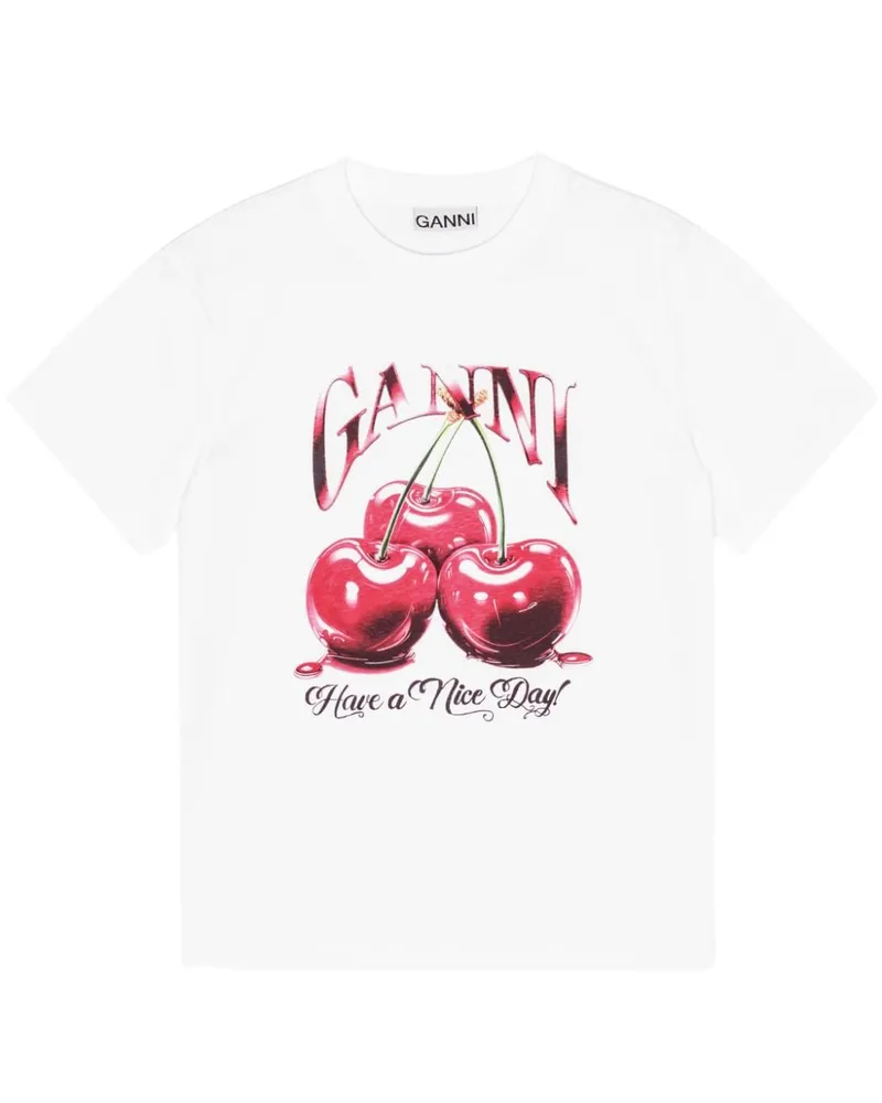 Ganni Cherry Bio -Baumwoll -T -Shirt White