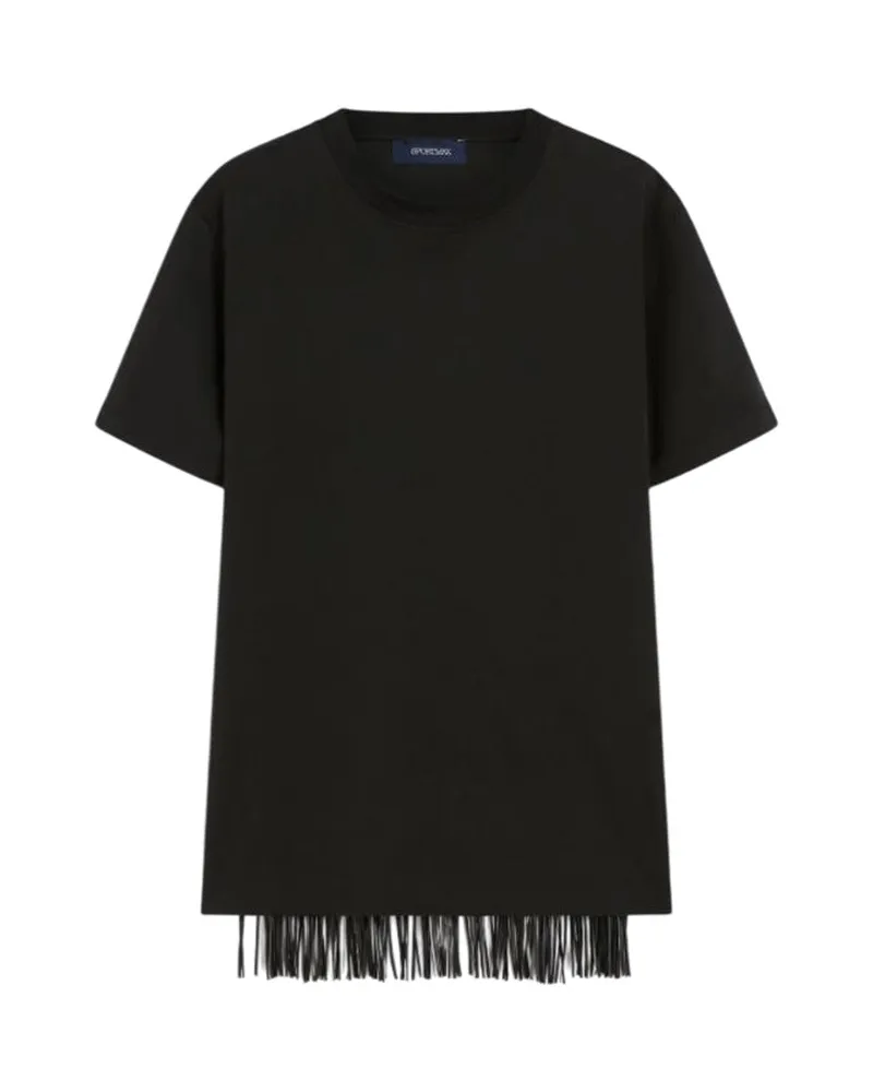 SPORTMAX Fransen-T-Shirt Schwarz Nero