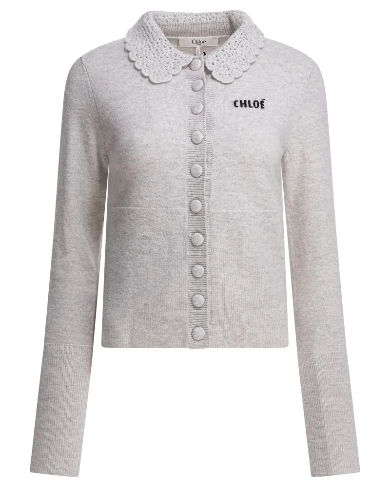 Chloé Woll-Cardigan mit Logo Grey