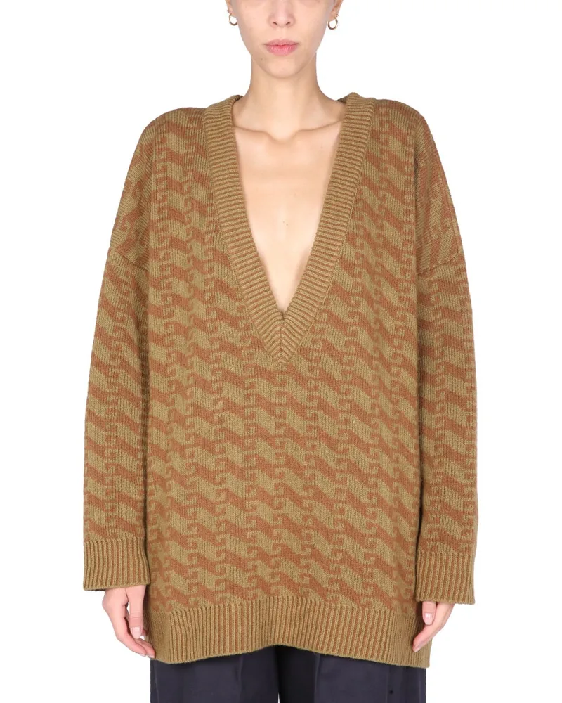 Jejia gegen Neck Jacquard Pullover Brown