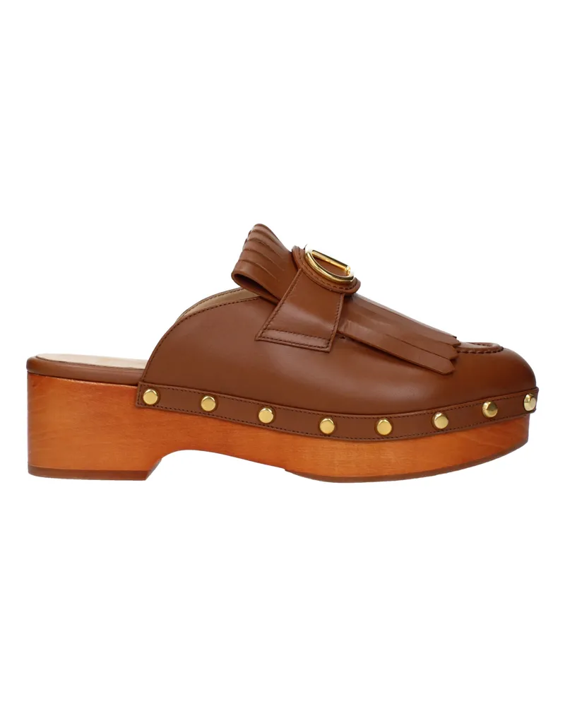 Valentino Garavani Pantoletten und Clogs Damens Braunes/tabakfarbenes Leder -