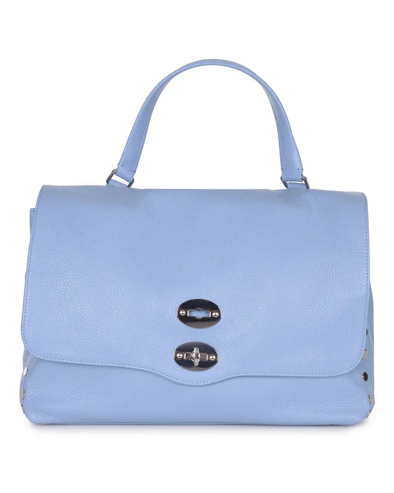 Zanellato Postina täglich M"Tasche aus gehämmertem Leder Celeste