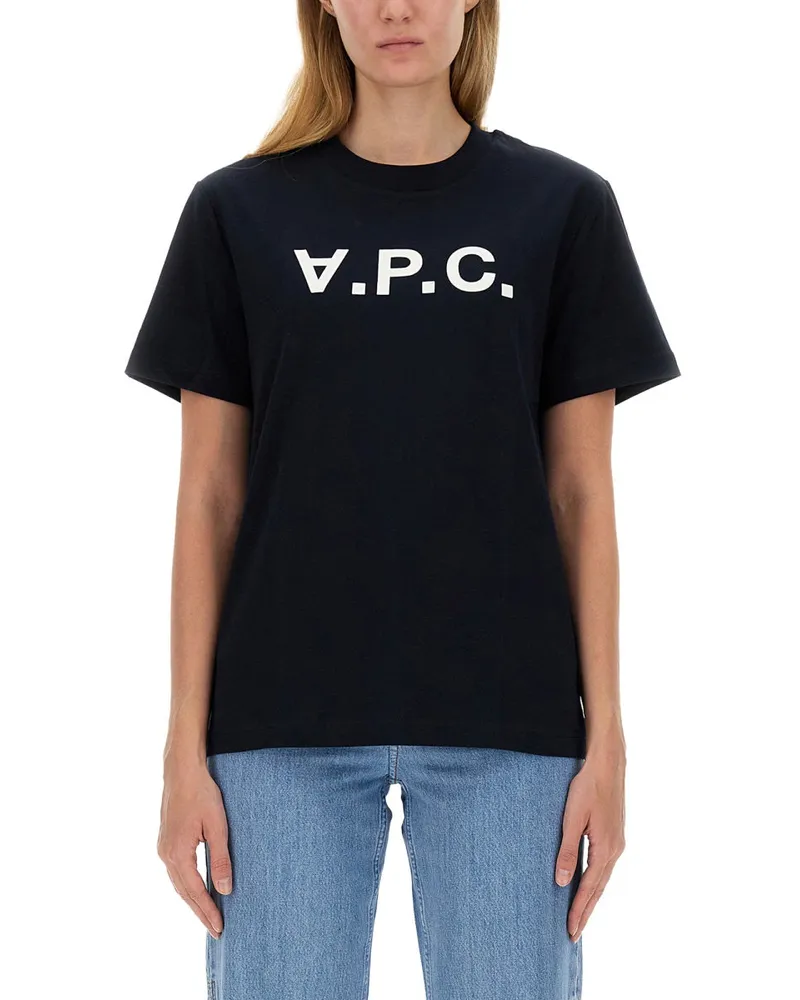 A.P.C. T -Shirt -Con -Logo Blue