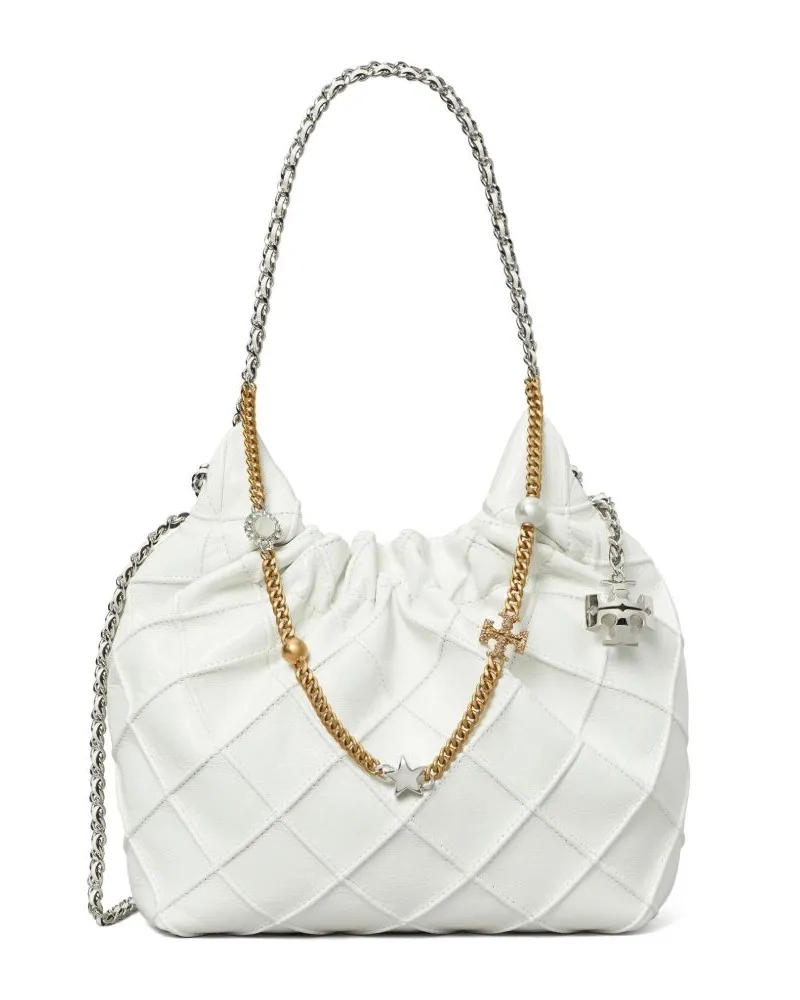 Tory Burch Fleming Mini-Hobo-Tasche aus Leder White