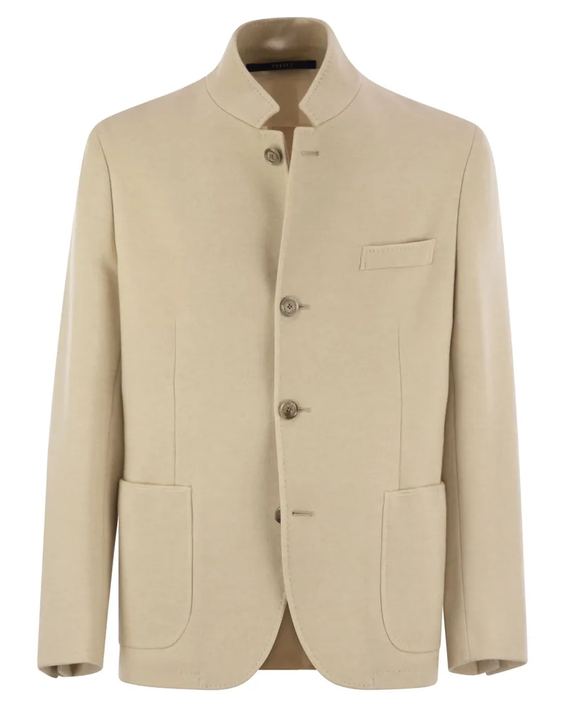 Fedeli Damon Double Flanel Cashmere Blazer Beige