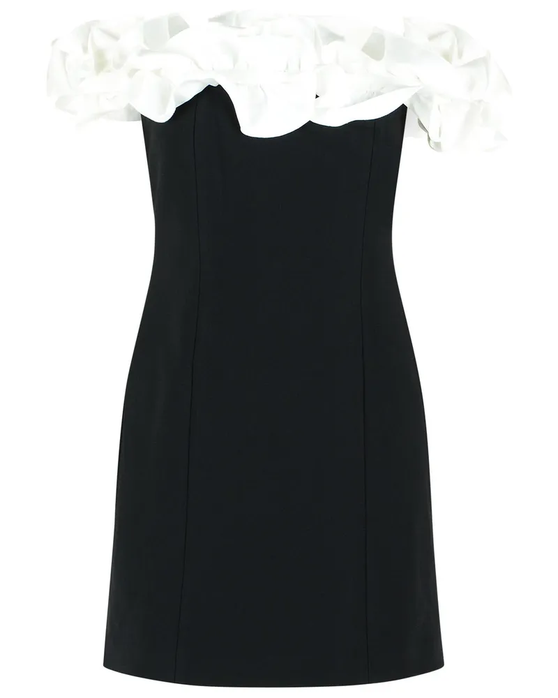 ROTATE Birger Christensen Minikleid mit Rüschen aus schwarzem und weißem Polyester Black