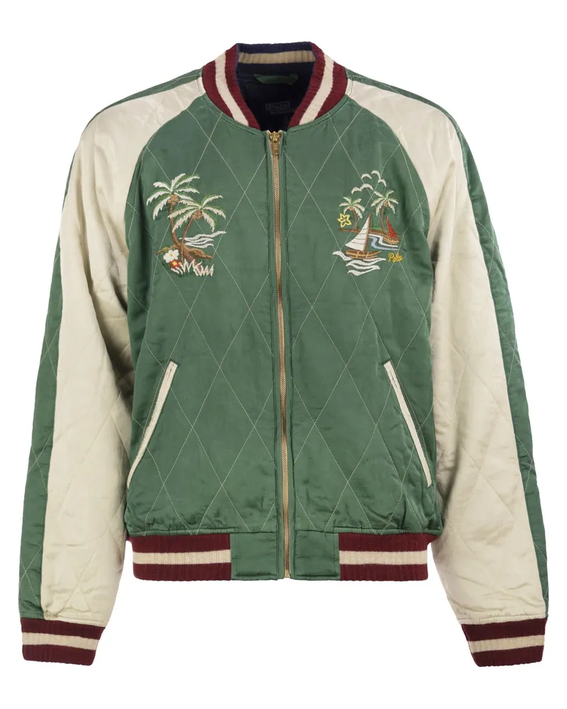 Ralph Lauren bestickte Satinjacke Green