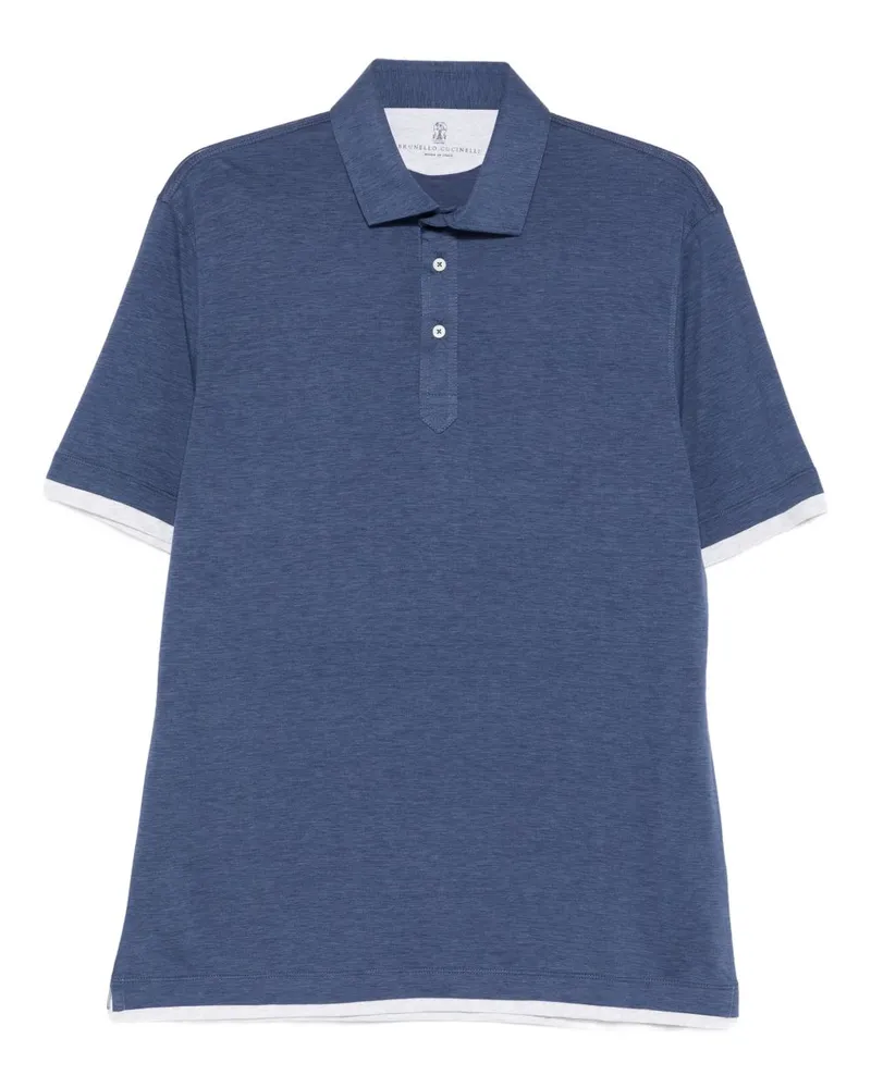 Brunello Cucinelli Poloshirt aus Seide und Baumwolle Blue