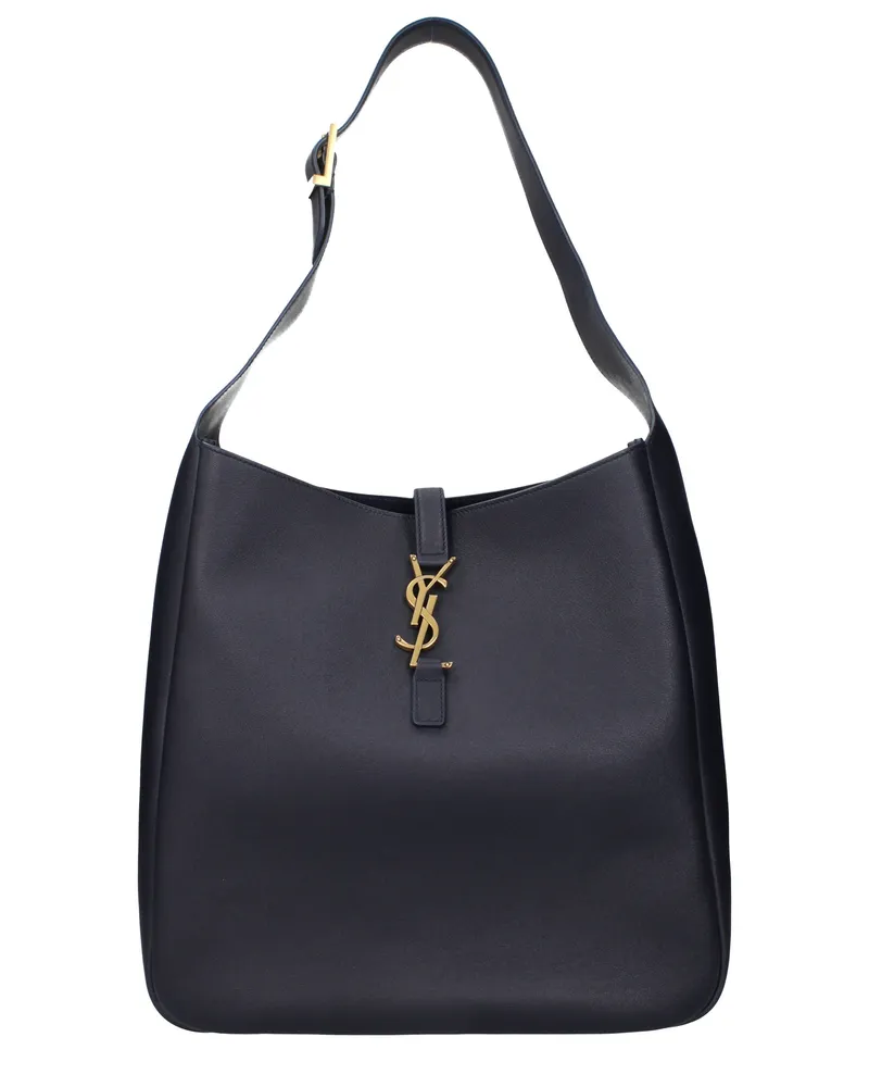 Saint Laurent Le 5a7 Damens Umhängetasche aus blauem/nachtblauem Leder -