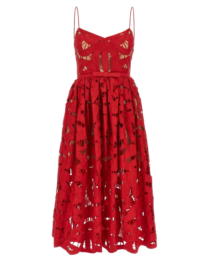 Self-Portrait Self -Porträt 'Red Bow besticktes Midi' Kleid Red