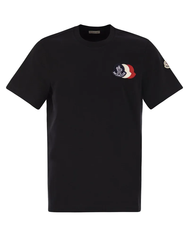 Moncler Baumwoll -T -Shirt mit bestickten Trikolor -Logo Navy
