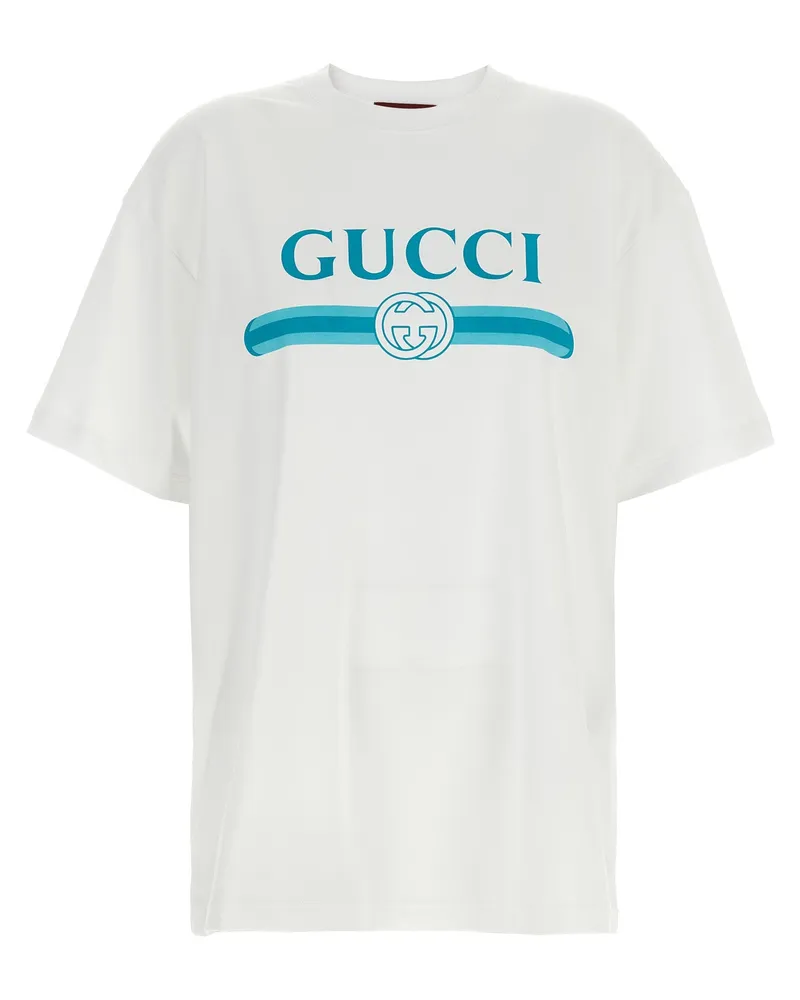 Gucci T-Shirt mit „Gucci Incrocio Gg E Web“-Aufdruck White