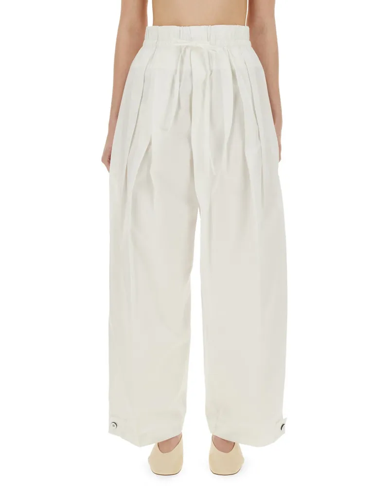Jil Sander Jil Schleifer breite Hosen in Baumwollgabardine White