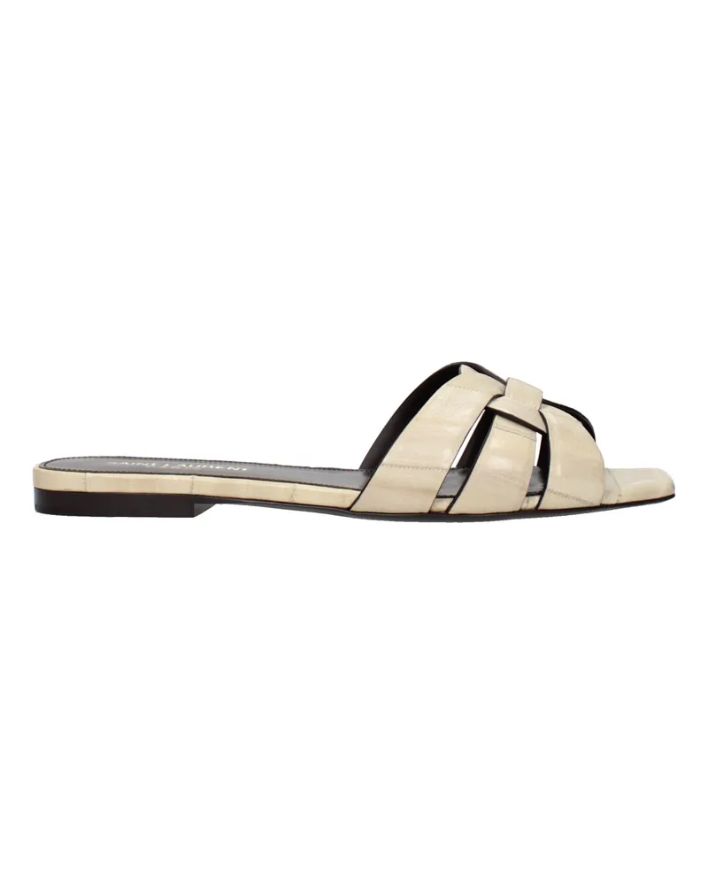 Saint Laurent Tribute Damens Sandalen und Clogs aus beigem/elfenbeinfarbenem Leder -