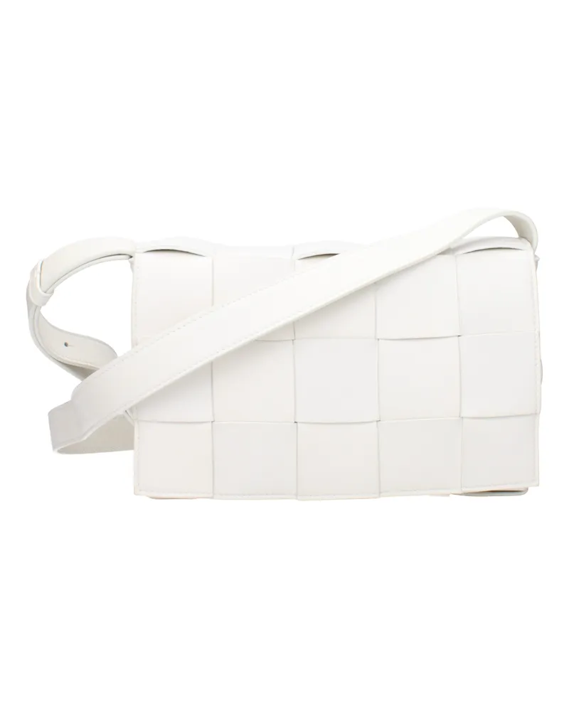 Bottega Veneta Damens Cassette Umhängetaschen aus weißem/silberfarbenem Leder -