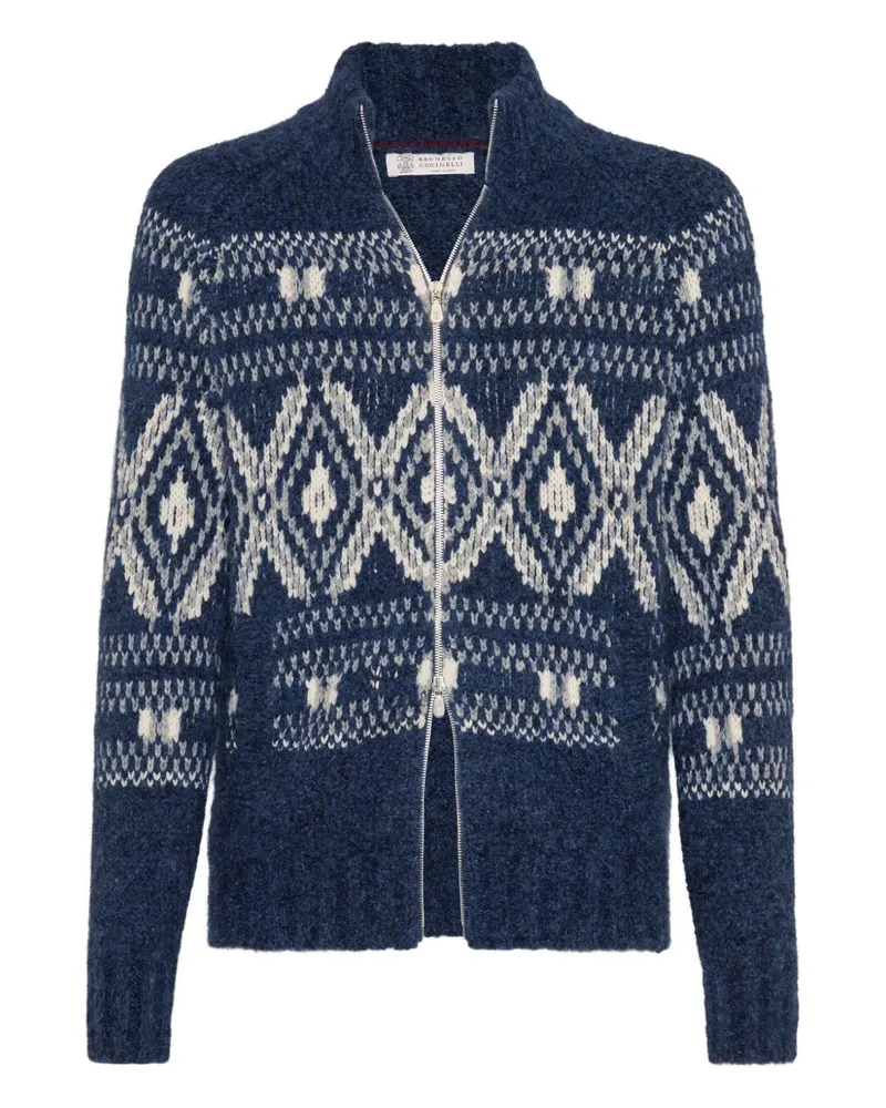Brunello Cucinelli Wool Woll mit einer Strickjacke mit Reißverschluss geschneidert Blue