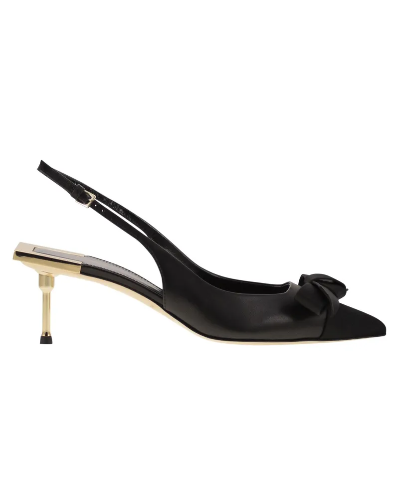 Elisabetta Franchi Nappa Leder Slingback mit Satinbogen Black