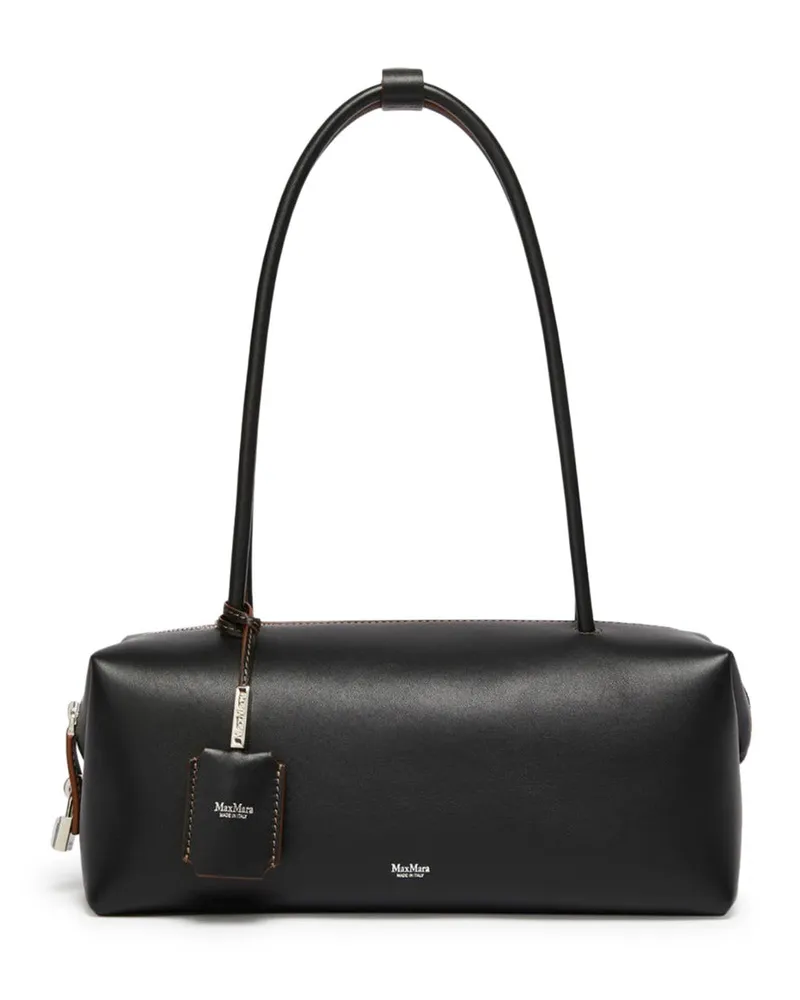 Max Mara Horizontale Umhängetasche mit M Geformte, gefaltete Seiten mit Magnet, Schloss und personalisiertem Schlüsselanhänger Nero