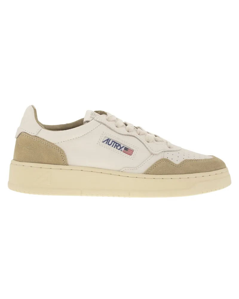 AUTRY Medaillengewinner niedriger Zwei -Ton -Leder -Sneaker White