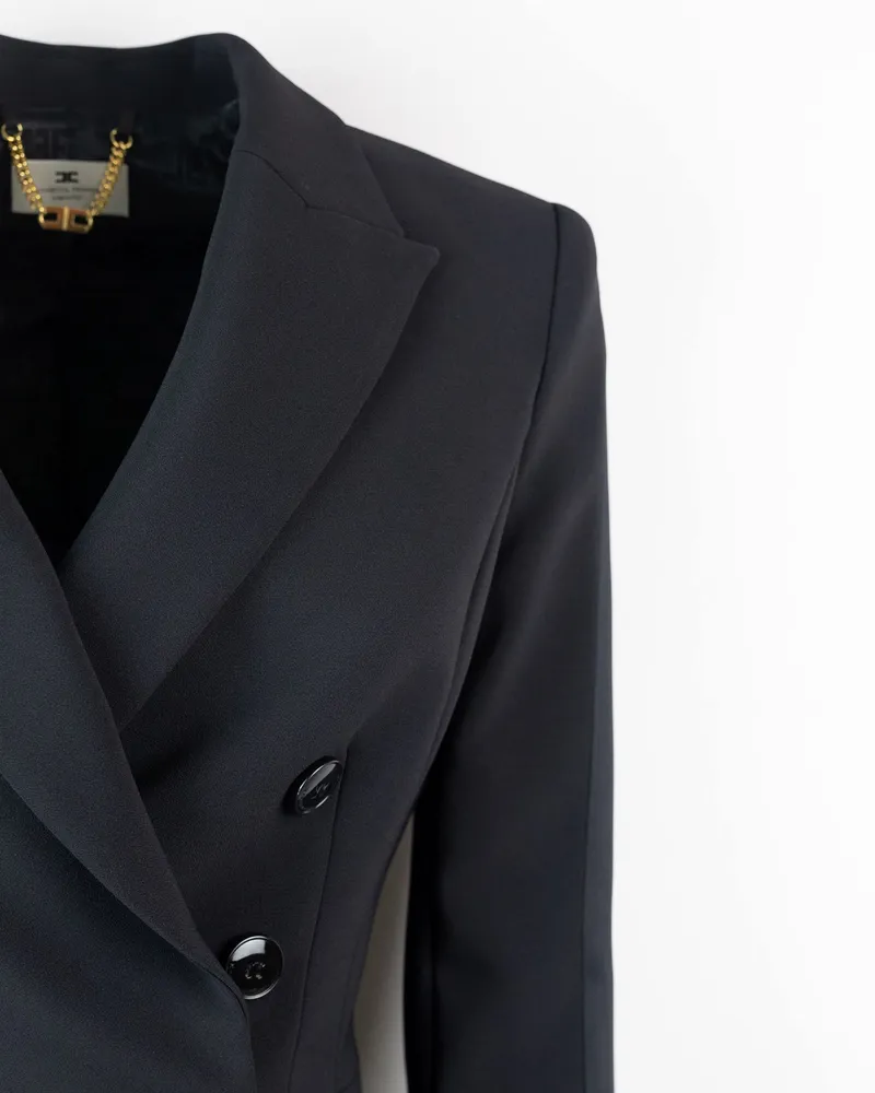 Elisabetta Franchi Tailleur Doppiopetto in Crêpe Con Bande in Raso Black