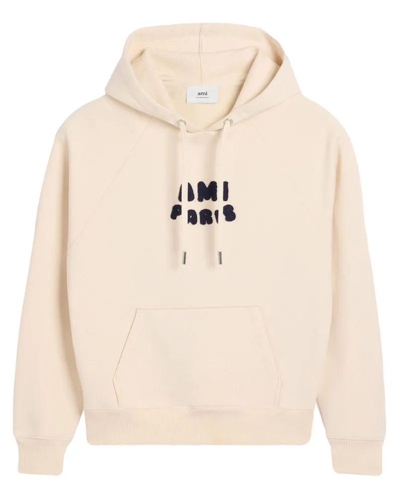 AMI Paris Logo Baumwoll Hoodie Beige
