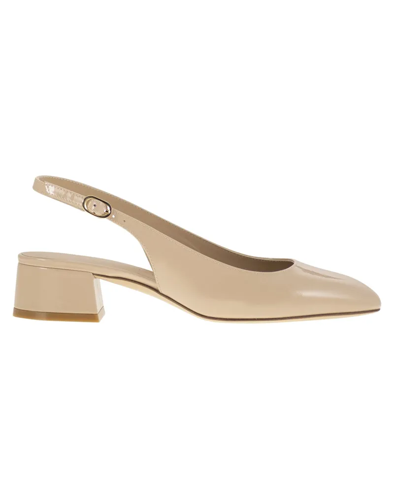 Stuart Weitzman Maeve Lacked Leder Slingback Nude