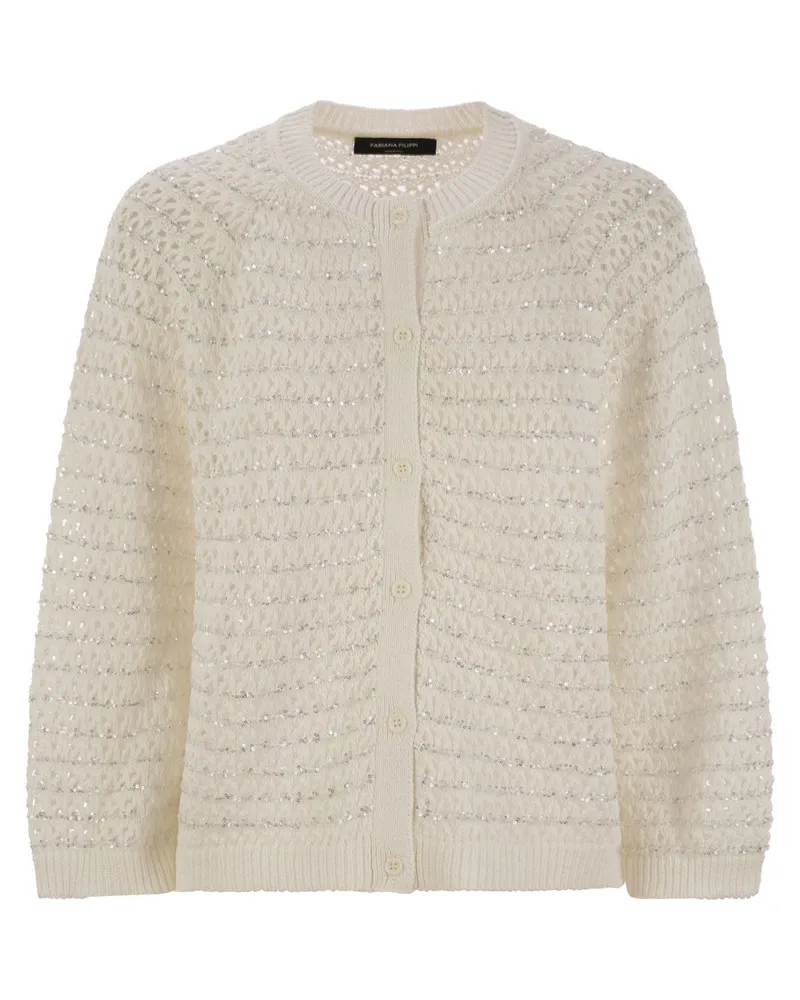 Fabiana Filippi Cotton Open Cape mit Pailletten White