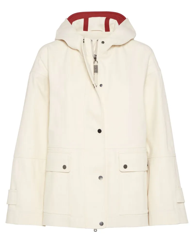 Brunello Cucinelli mit Kapuze -Leinwand wasserdicht White