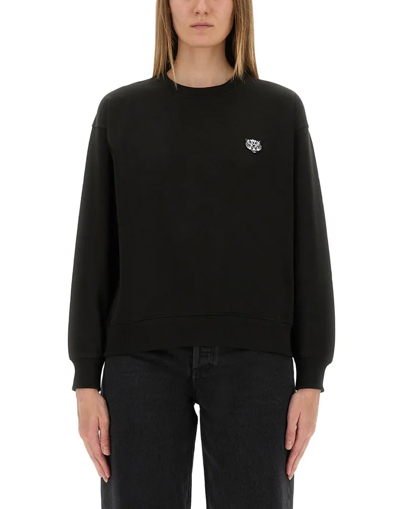 Kenzo Cotton Sweatshirt mit "Happy Tiger" Patch Black